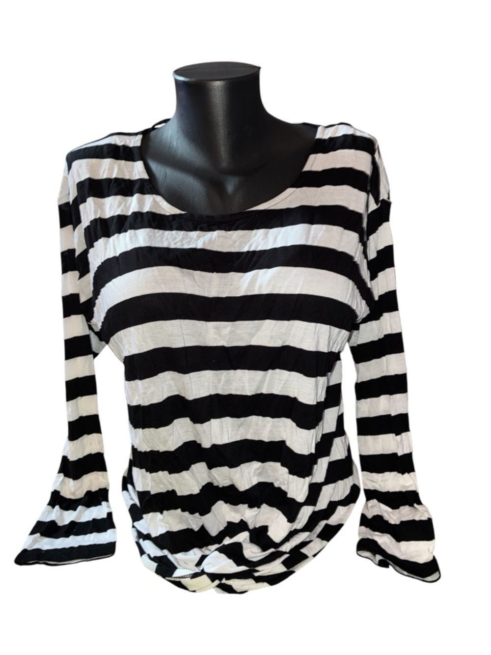 INC International Concepts Black and White Striped Long-Sleeve Top